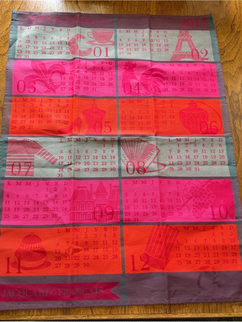 French Kitchen cotton towel Jacquard Francais with 2017 calendar/french images